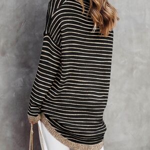 B036 Brown Striped Turtleneck Oversized Sweater